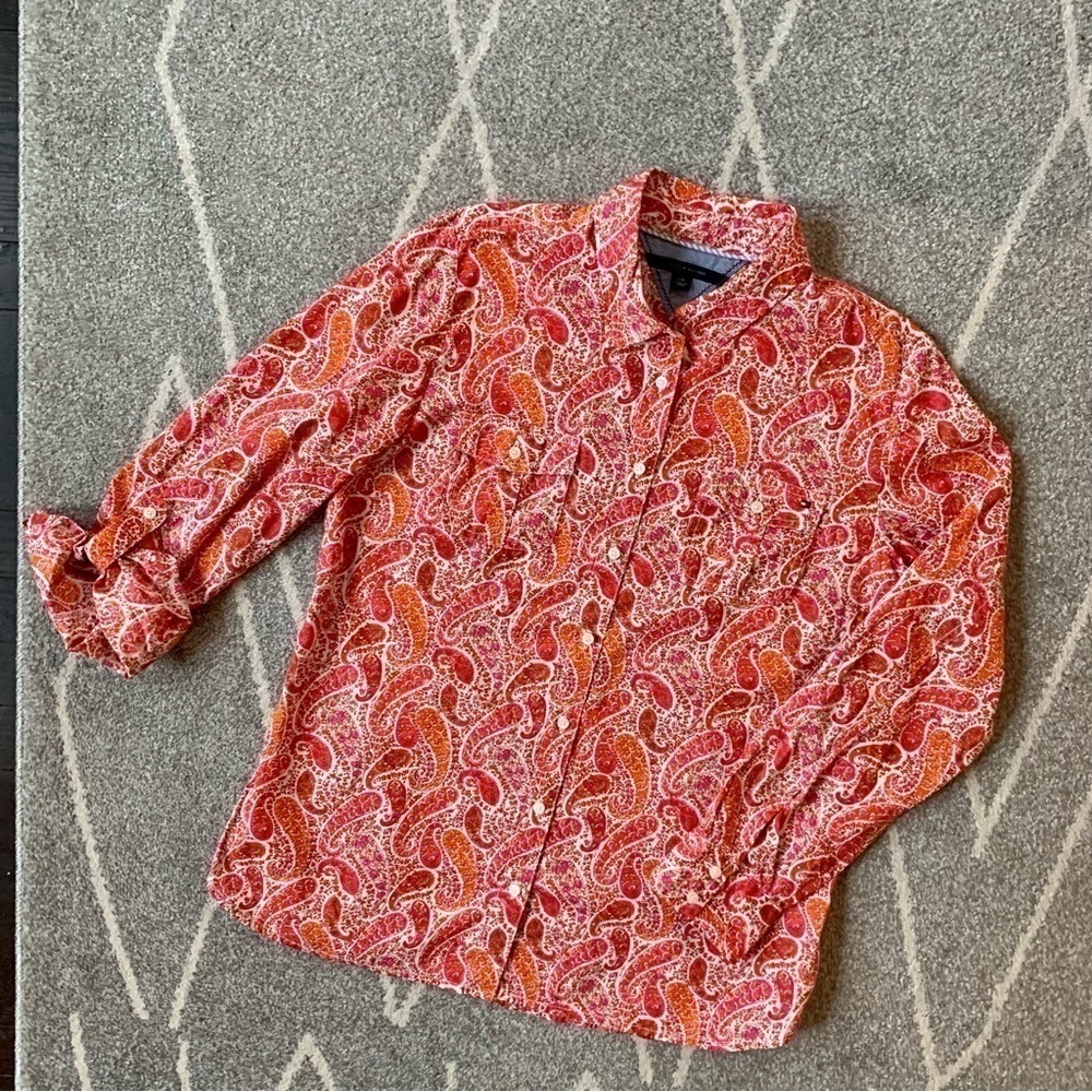 Tommy Hilfiger Hot Pink and Orange Paisley Button Down Shirt